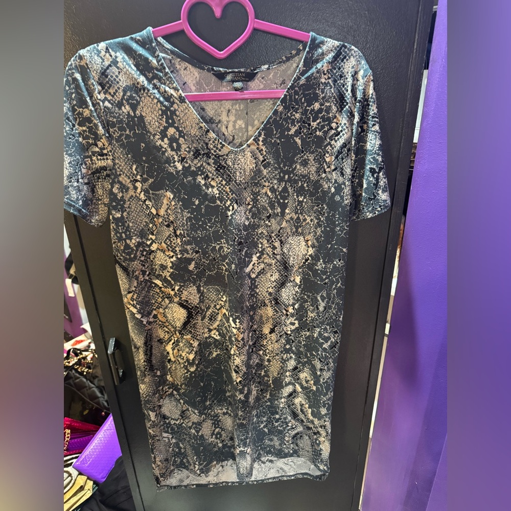 Christian Siriano Blue and Gray Snake Print Dress